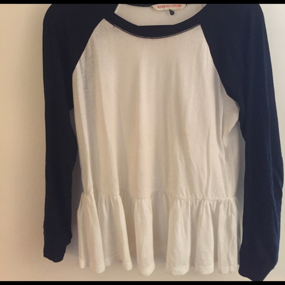 Rebecca Taylor Black & White Baseball Peplum Top S