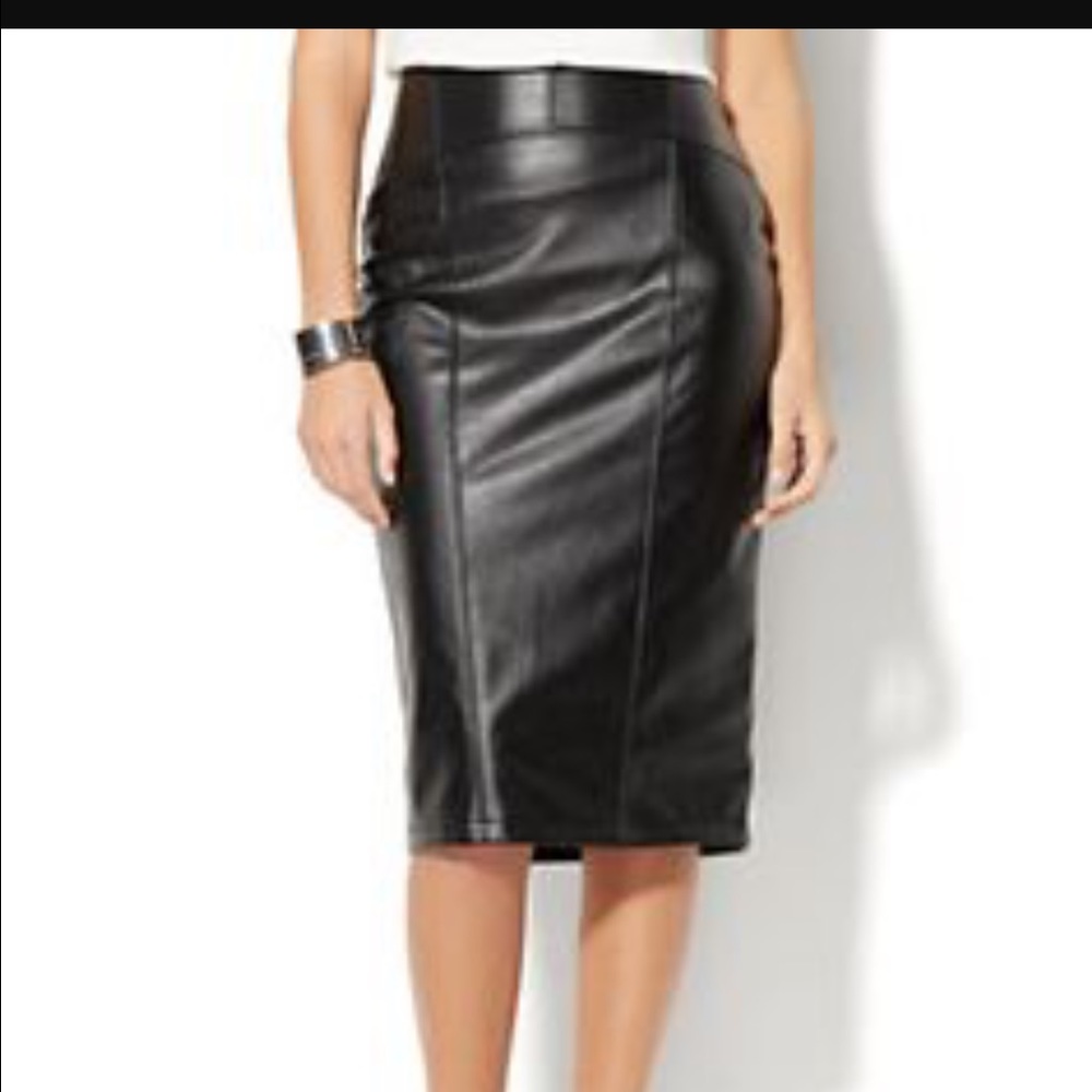 Black vegan leather pencil skirt