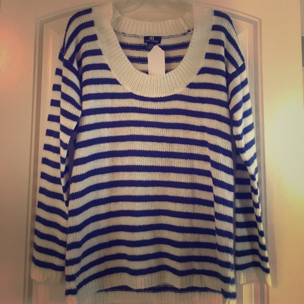 Blue and white slouchy sweater