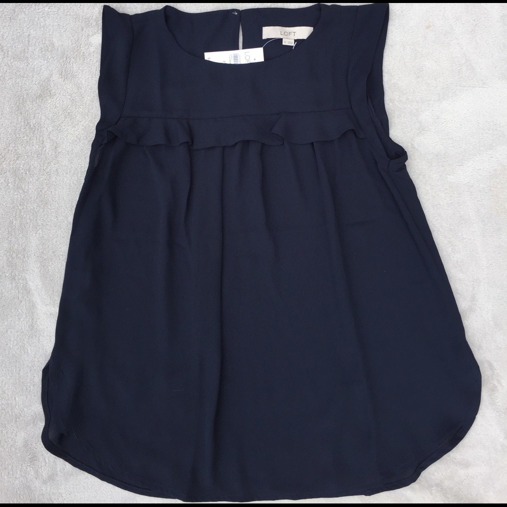 NWT Ann Taylor LOFT Navy Blue Shell Top Sz XS