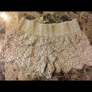 Rewind nude color scalloped lace shorts