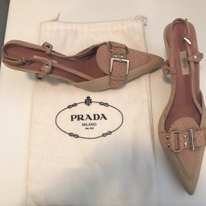Prada sling back beige kitten heels