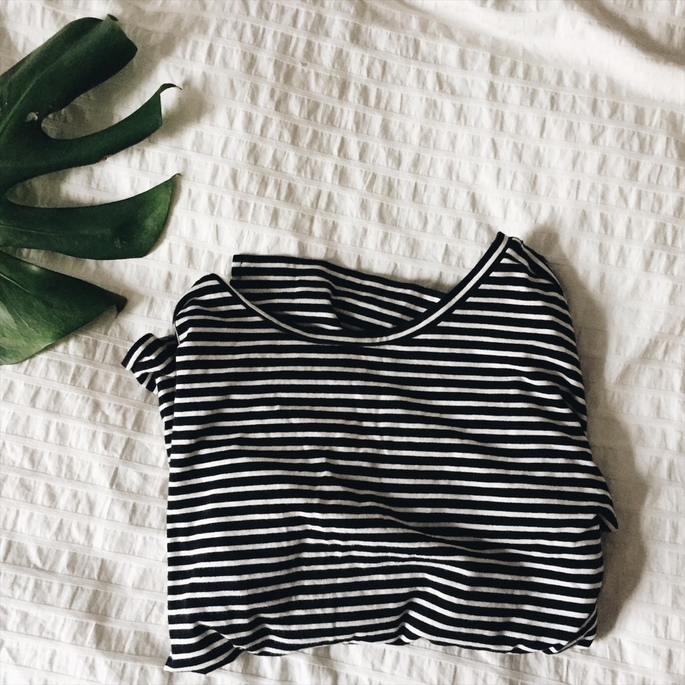LOFT navy and white stripe 3/4 sleeve top