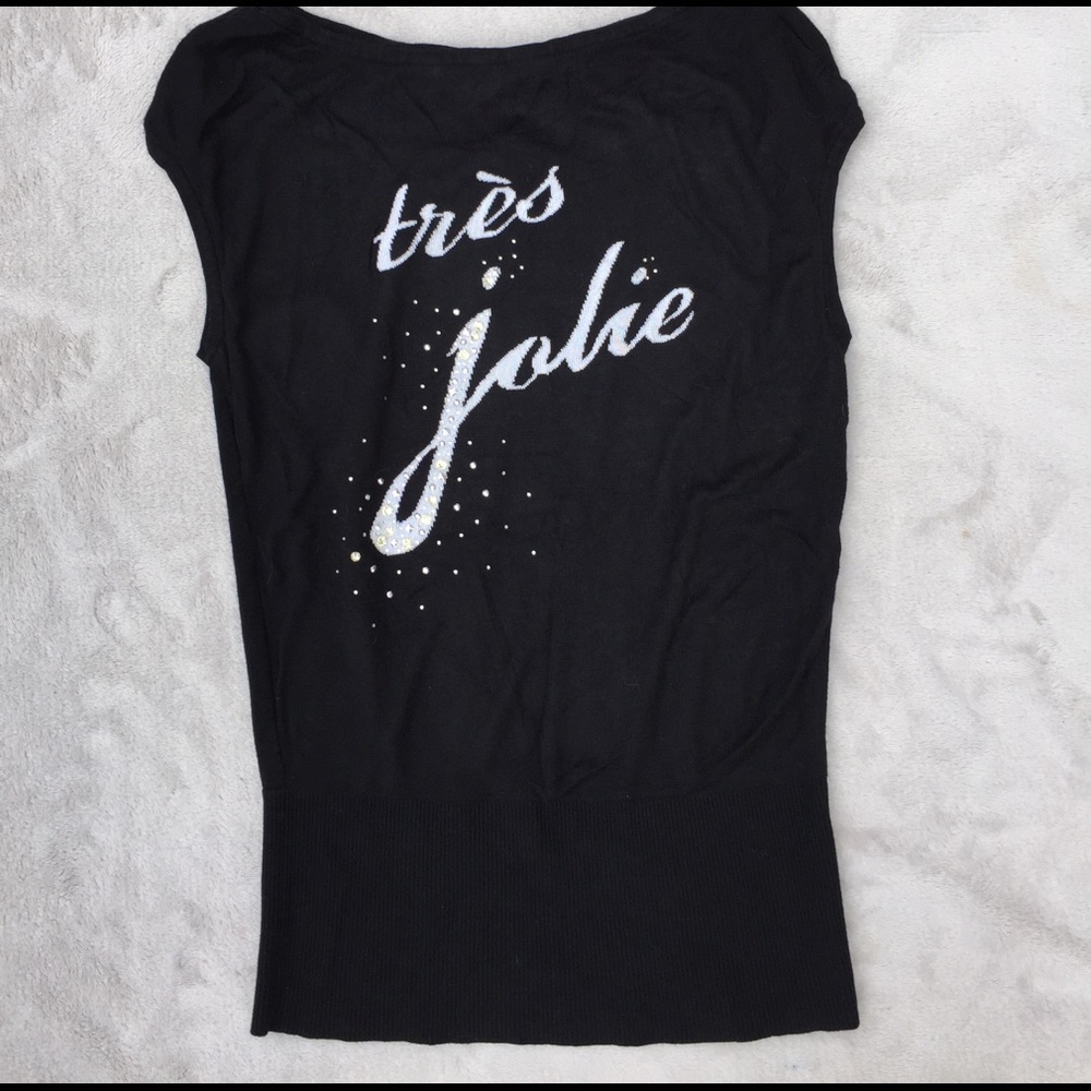 WHBM RHINESTONE FUN TOP WITH TEXT Sz XS