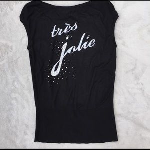 WHBM RHINESTONE FUN TOP WITH TEXT Sz XS