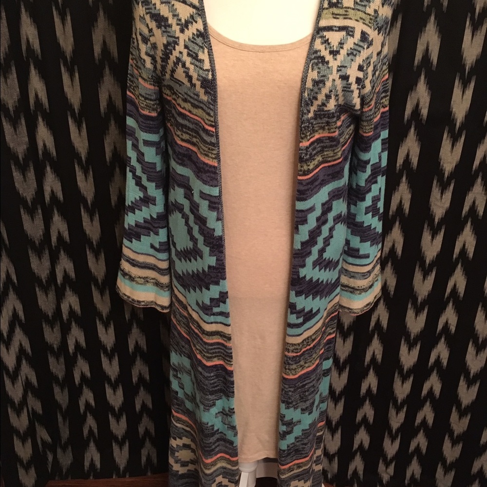 Aztec Print Long Cardigan