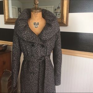 Calvin Klein, Black and gray leopard wool coat