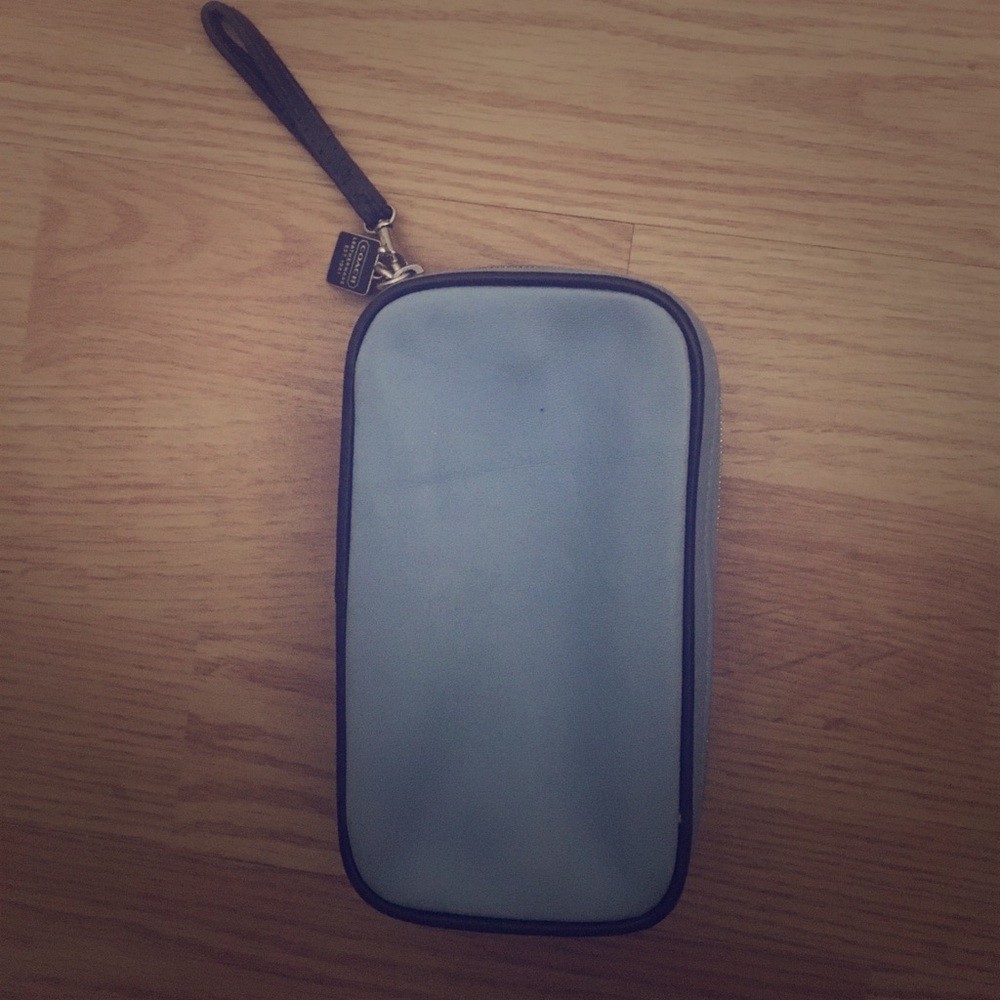 Coach Blue Leather Jewelry Purse w/ Suede Interior