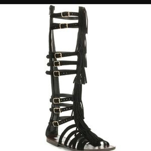 Black Gladiator Fringe Sandals