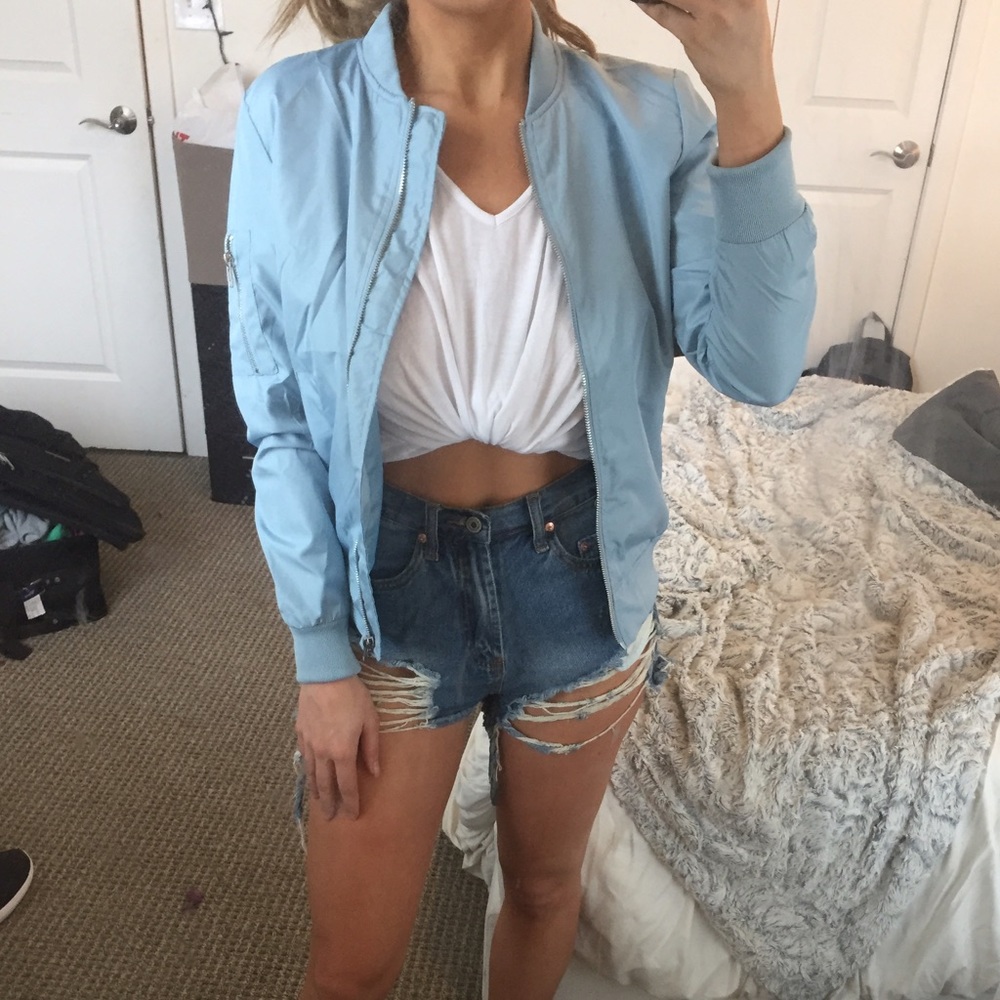 Baby blue bomber jacket