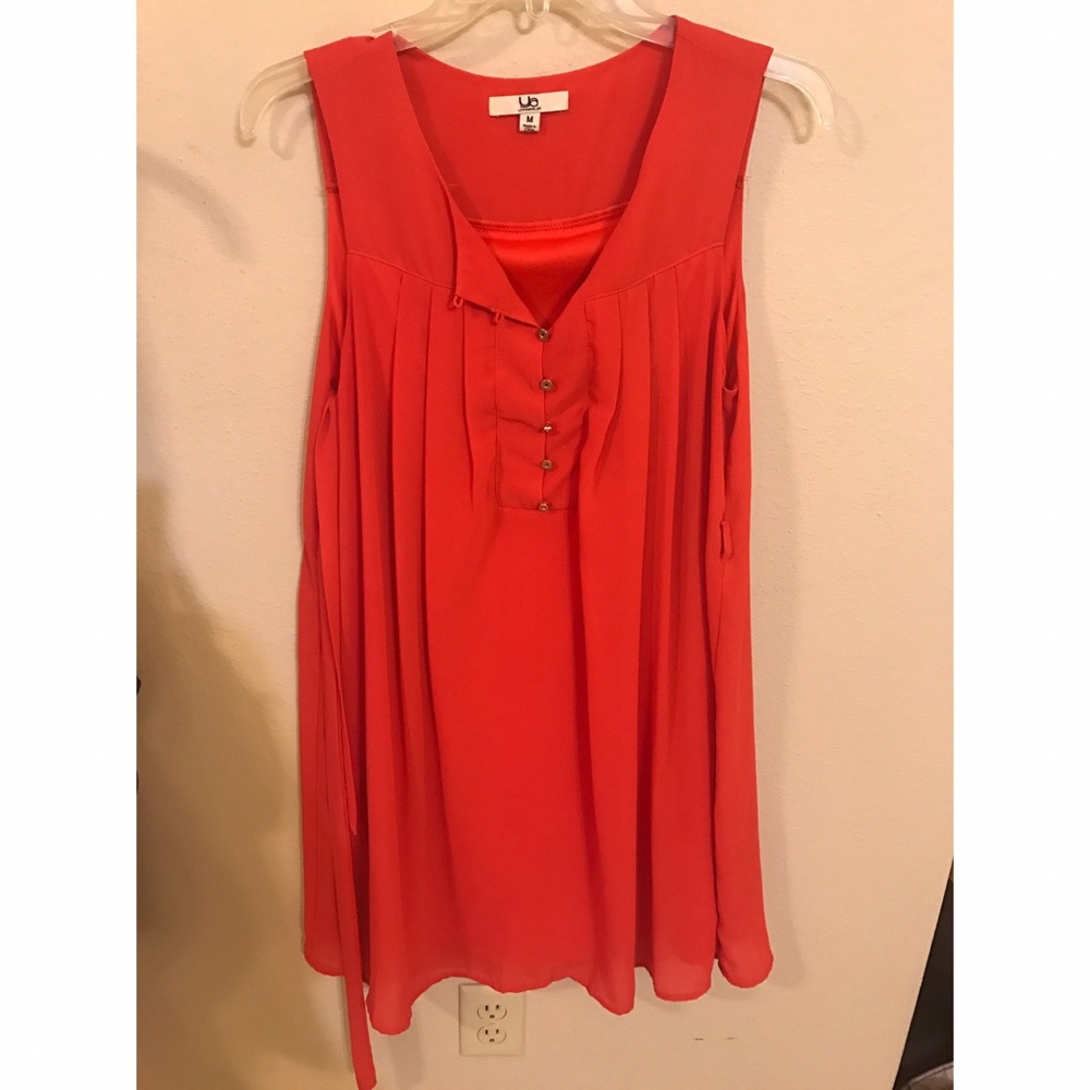Coral, mini, shift dress