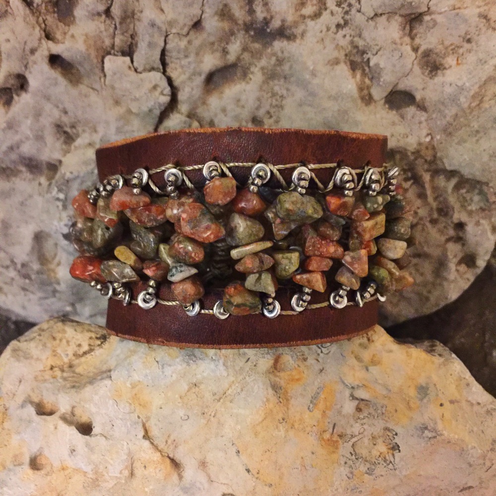 🚫sold🚫🔒Jasper and leather cufff - Picture 1 of 2
