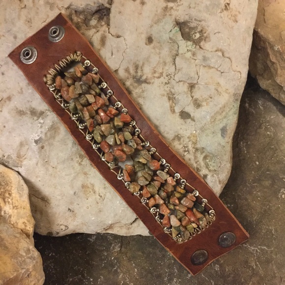 🚫sold🚫🔒Jasper and leather cufff - Picture 2 of 2