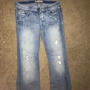 Buckle slim boot cut jeans