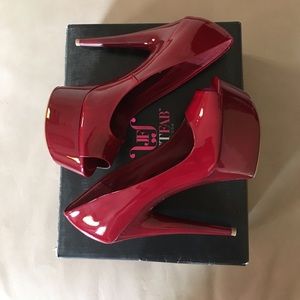 Brand new red peep toe platform heel size 8