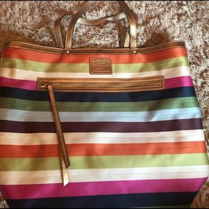 Coach satin striped tote bag