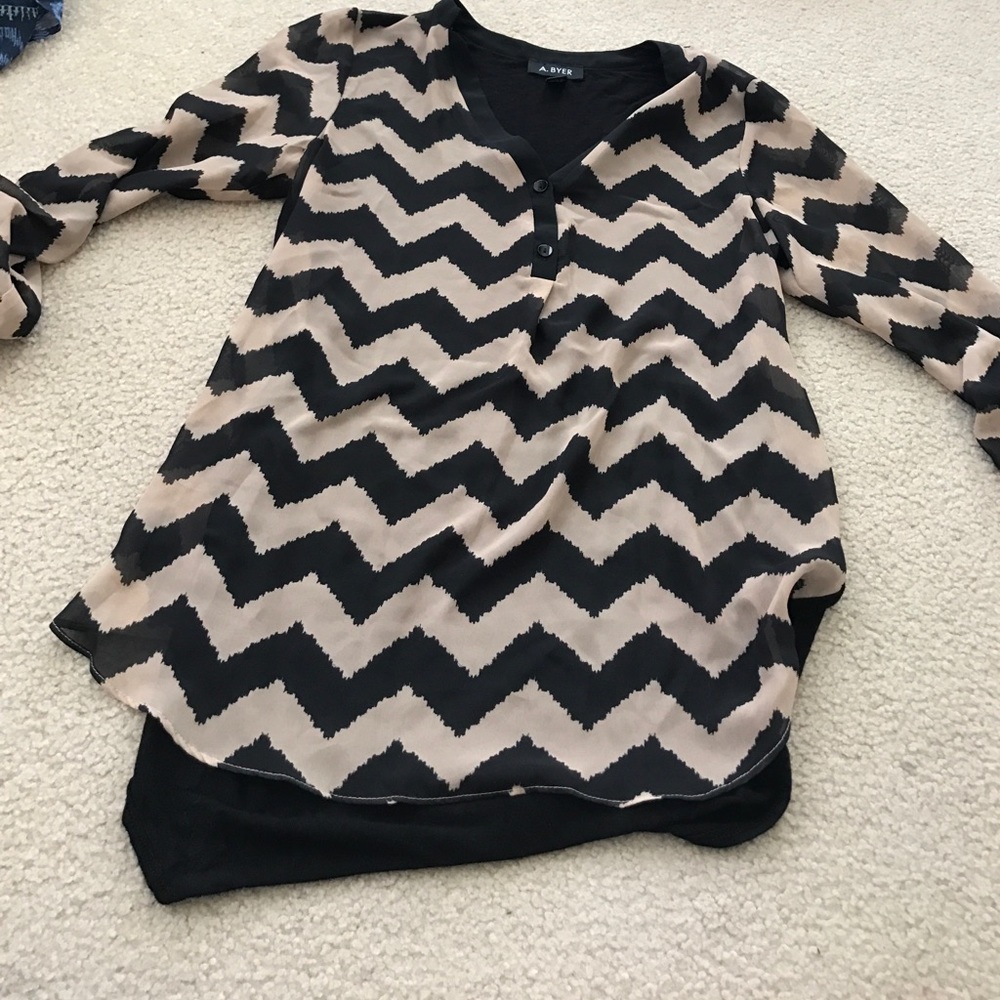 Tan & Black Chevron Blouse