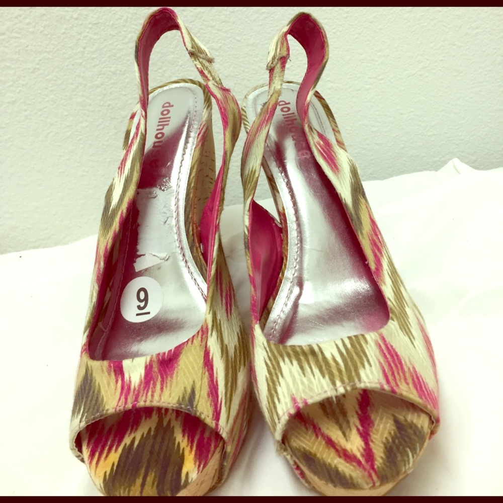Dollhouse Pink/Green WedgeSling Back Worn Once 9
