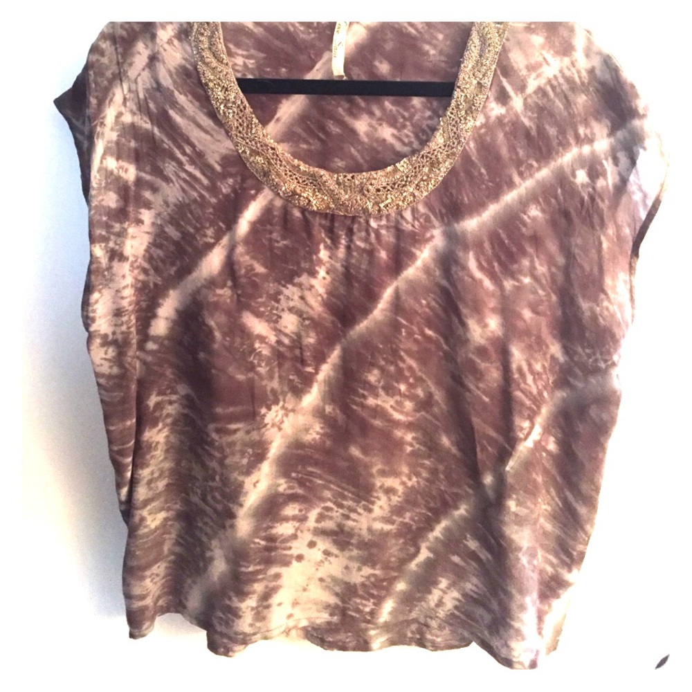 Love Sam Silk Tie-dye Top Beaded Neck small