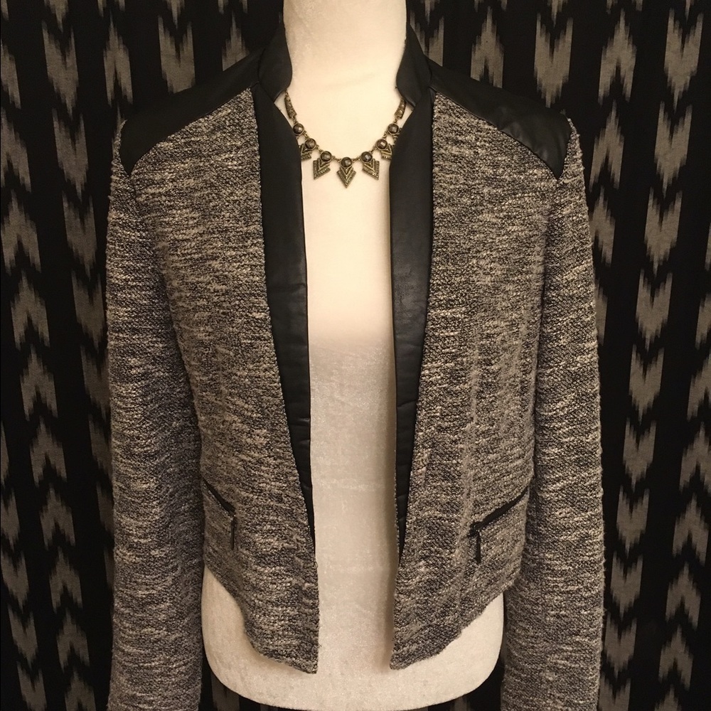 SOLD - Short Blazer with Faux Black Leather Detail