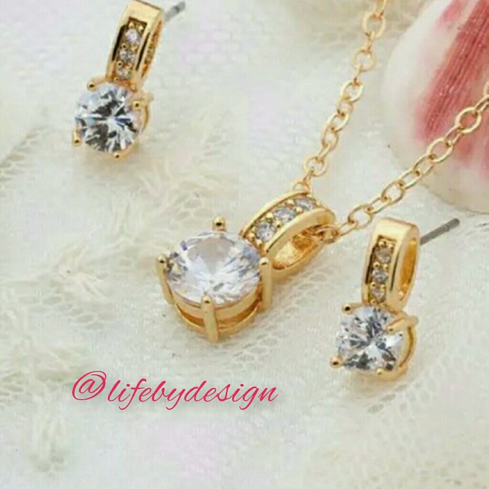 Gold Plated Crystal Zircon Necklace & Earring Set