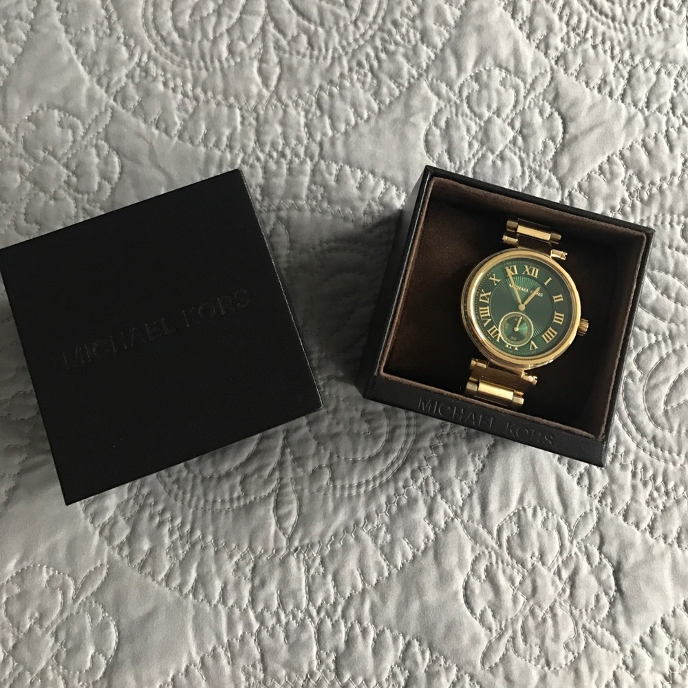 Michael Kors gold watch, green face. Never worn!