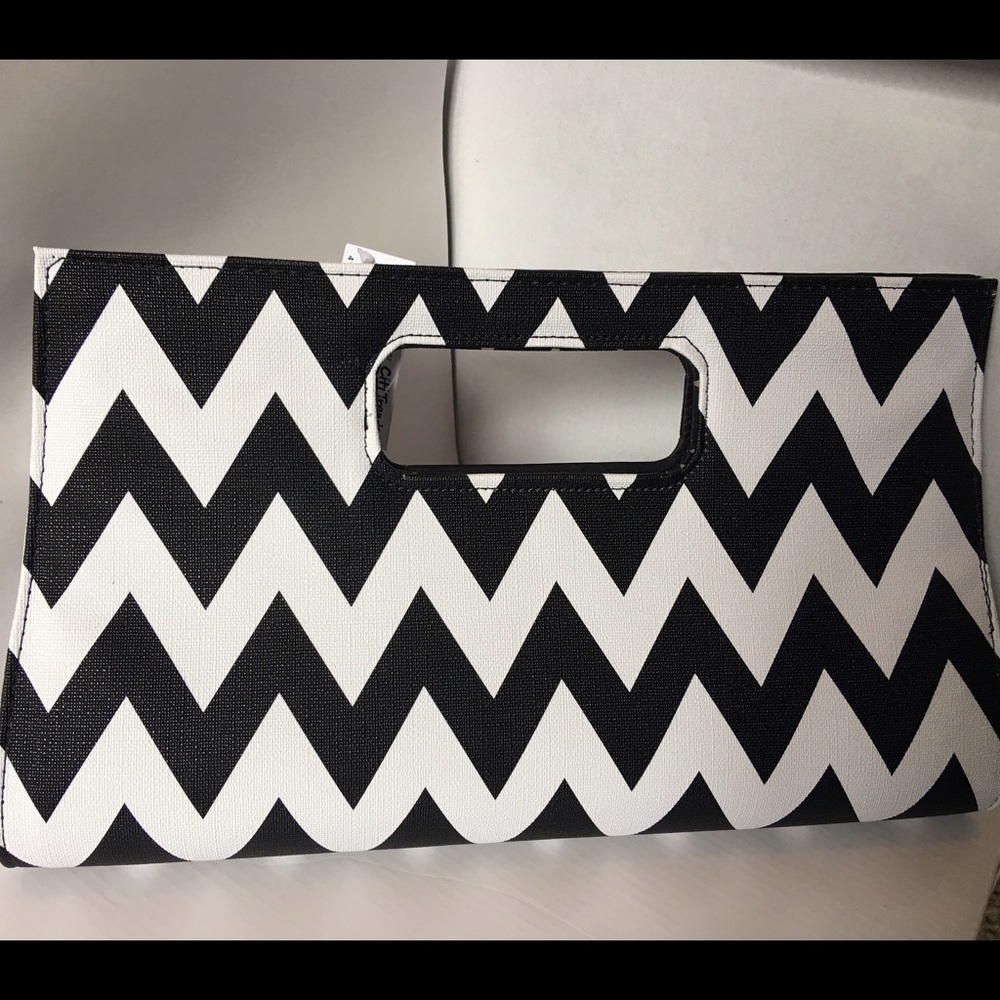Brand new black & white clutch