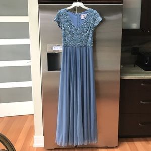 J S Collections Dusty Blue Flowy Prom Gown