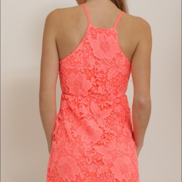 •LAST 1• Neon Coral Crochet Halter Dress - Picture 4 of 8
