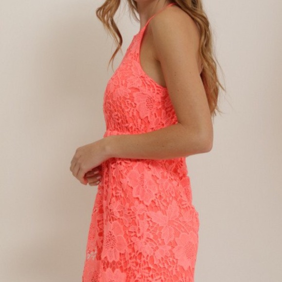 •LAST 1• Neon Coral Crochet Halter Dress - Picture 5 of 8