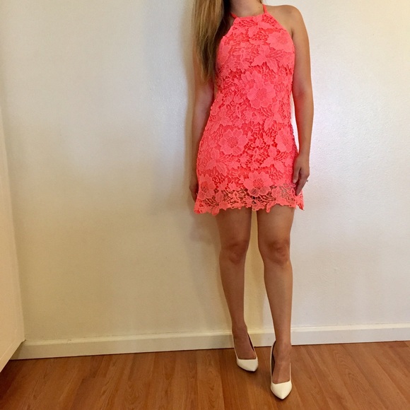 •LAST 1• Neon Coral Crochet Halter Dress - Picture 8 of 8