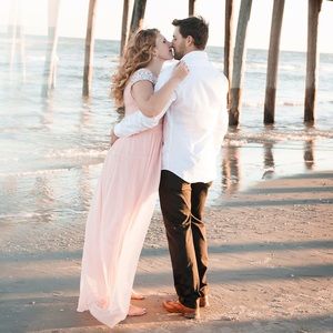 David's Bridal Romantic Pink Prom Gown