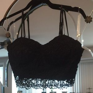 Black crochet lace bustier crop top