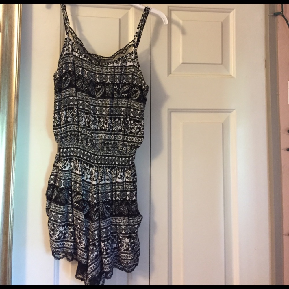 Black and white high neck halter romper