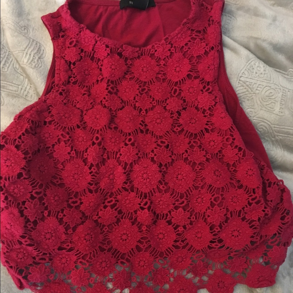Red lace crop top