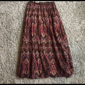 Boho burgundy hippie flowy skirt