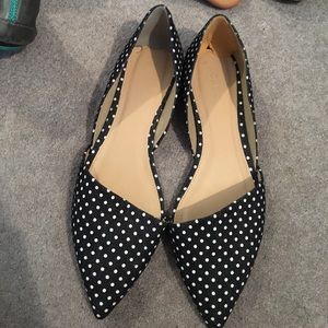 J Crew black denim polka dot flats