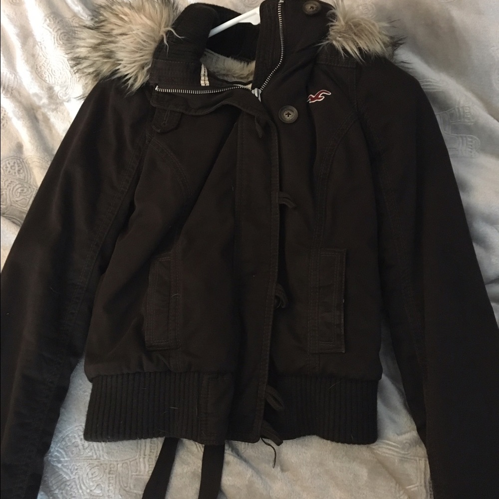 Hollister jacket with fur hood