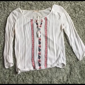 Boho hippie red and white embroidered flowy shirt