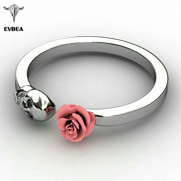 EVBEA  EVIL BEAUTY  SKULL ROSE RING - Picture 3 of 5