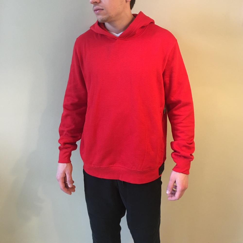Red hooded sweatshirt