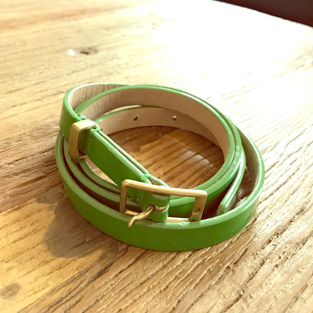 J Crew Skinny Patent Leather Green Belt