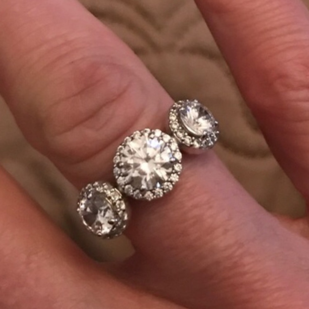 3 stone halo ring diamonique