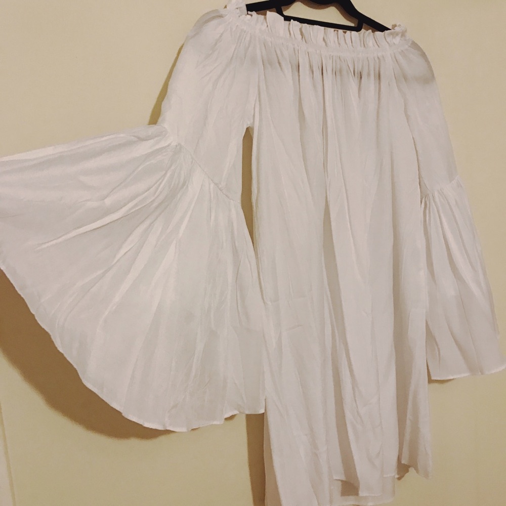 White Off the Shoulder Flowy Beach Dress