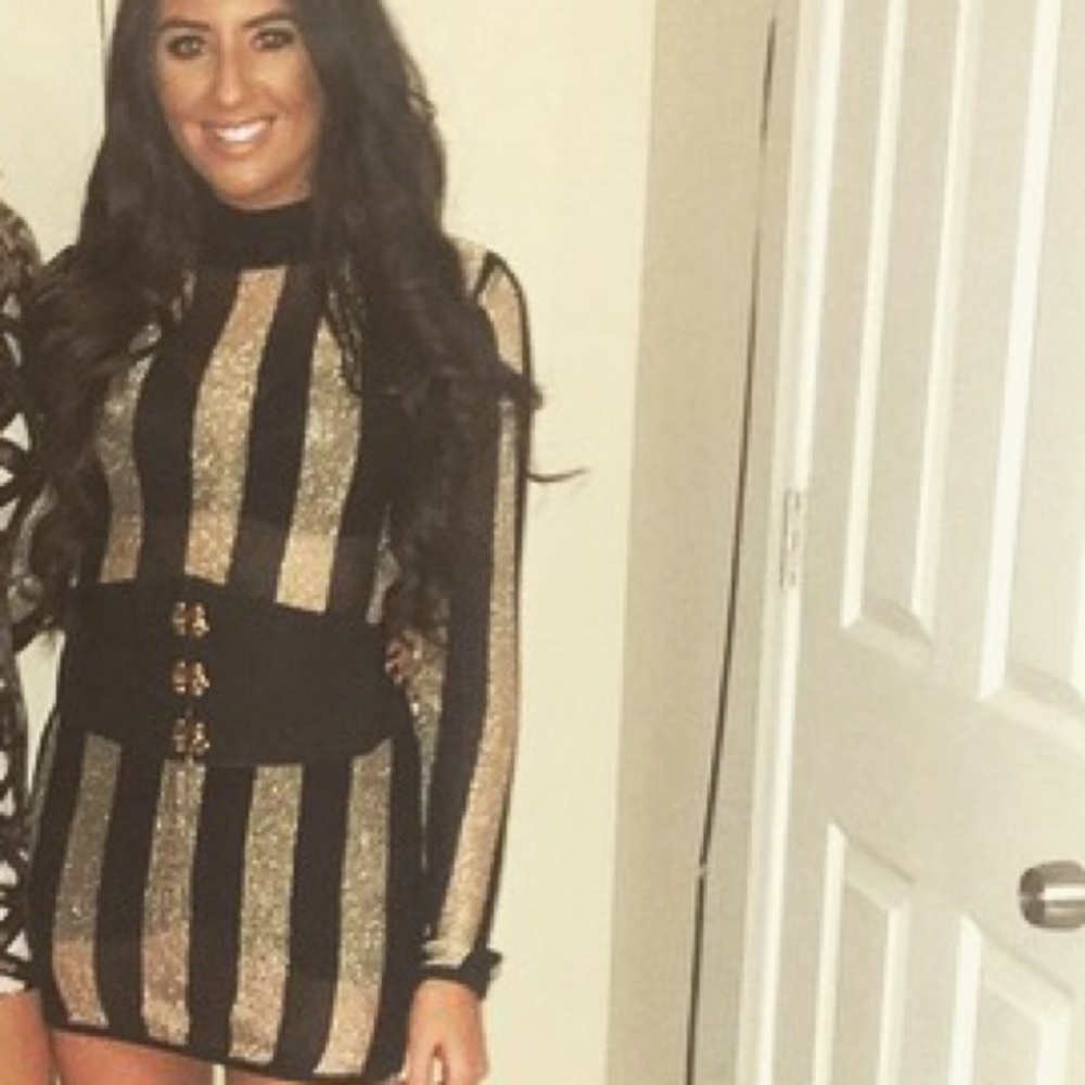 •Sheer sparkle dress with black belt•