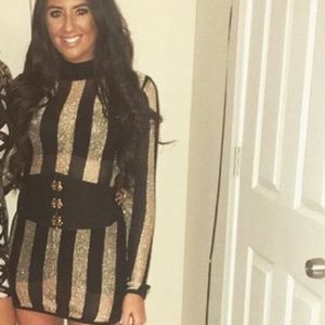 •Sheer sparkle dress with black belt•