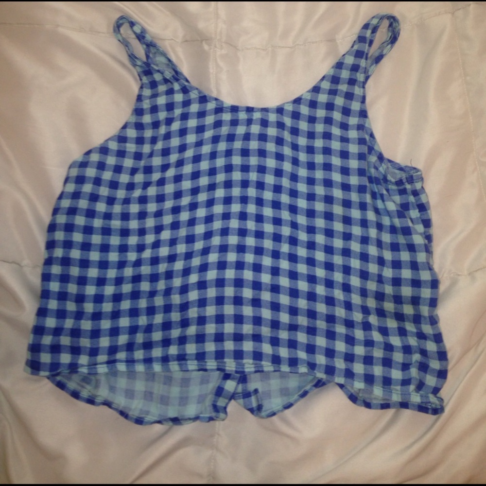 Blue checkered print crop top
