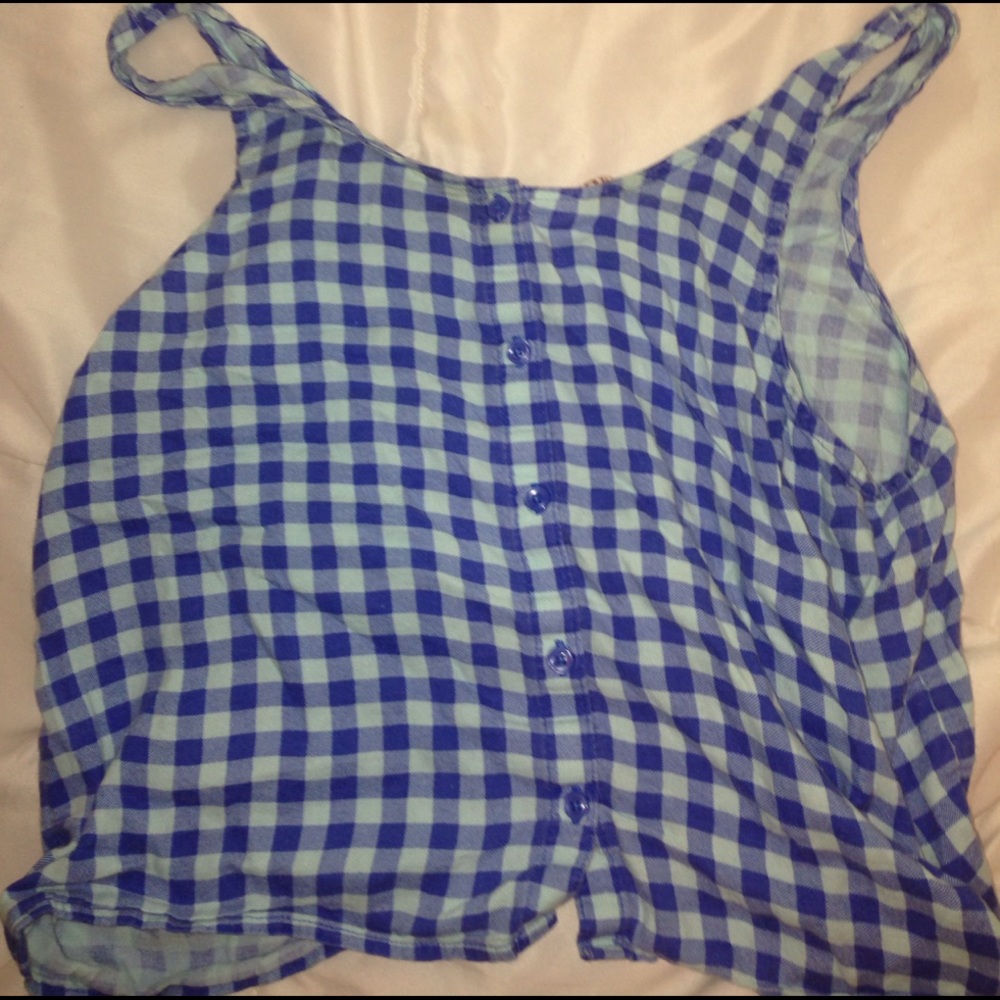 Blue checkered print crop top - Picture 2 of 3