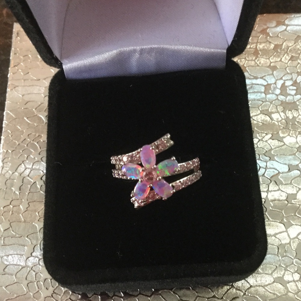Pink Fire Opal Flower Ring - Picture 4 of 4