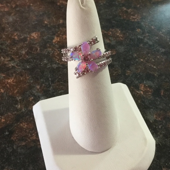 Pink Fire Opal Flower Ring - Picture 2 of 4